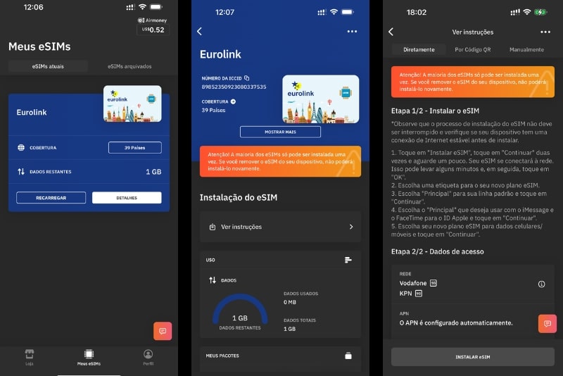 Instalação do eSIM da Airalo