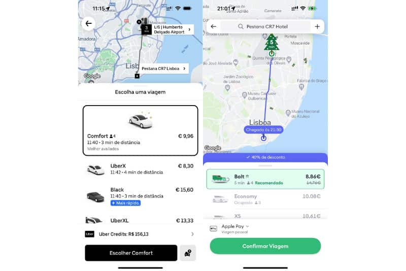 Quanto custa ir do aeroporto ao centro de Lisboa de carro de Uber