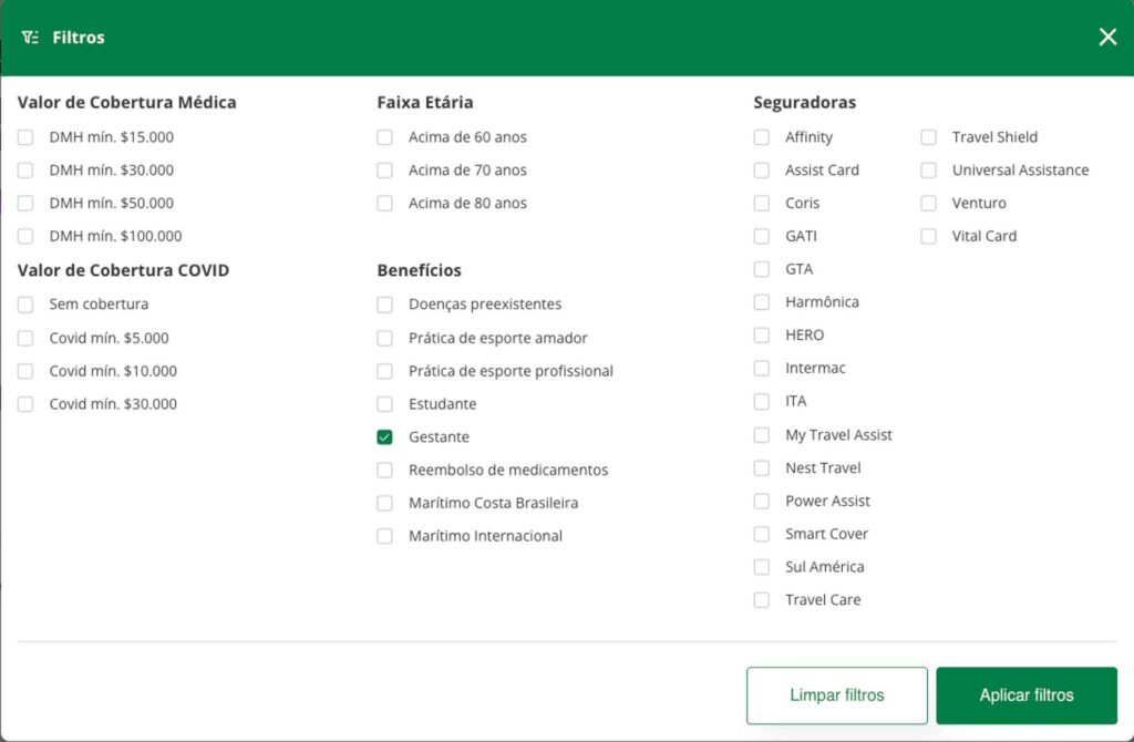 Filtro do comparador de seguros par a Alemanha