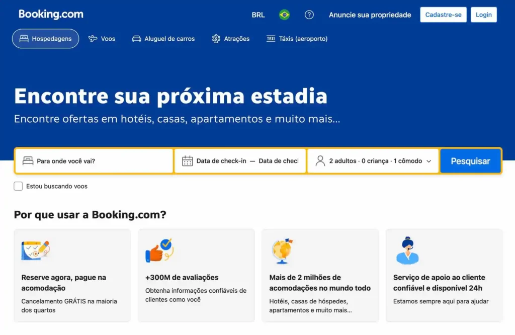 Página de busca do Booking.com