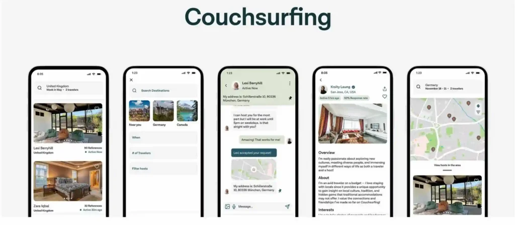O app do CouchSurfing é ótimo pra conectar pessoas planejando uma viagem