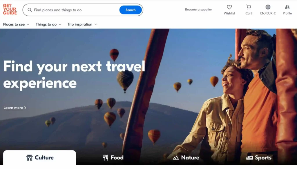 Maior site de busca de atividades do mundo esse é o Get Your Guide