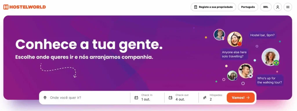 Página de busca do hostelworld, melhor plataforma de busca de hostels
