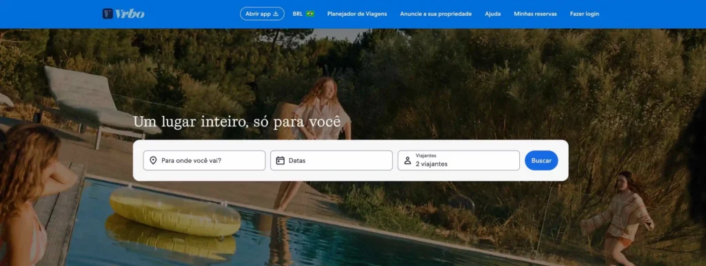 Ótimo para planejar uma viagem essa é a página inicial do Vrbo